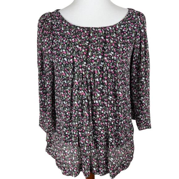 Antilia Femme Mini Floral Print Chiffon Blouse  with Pintuck Detail Size Medium - Picture 1 of 7